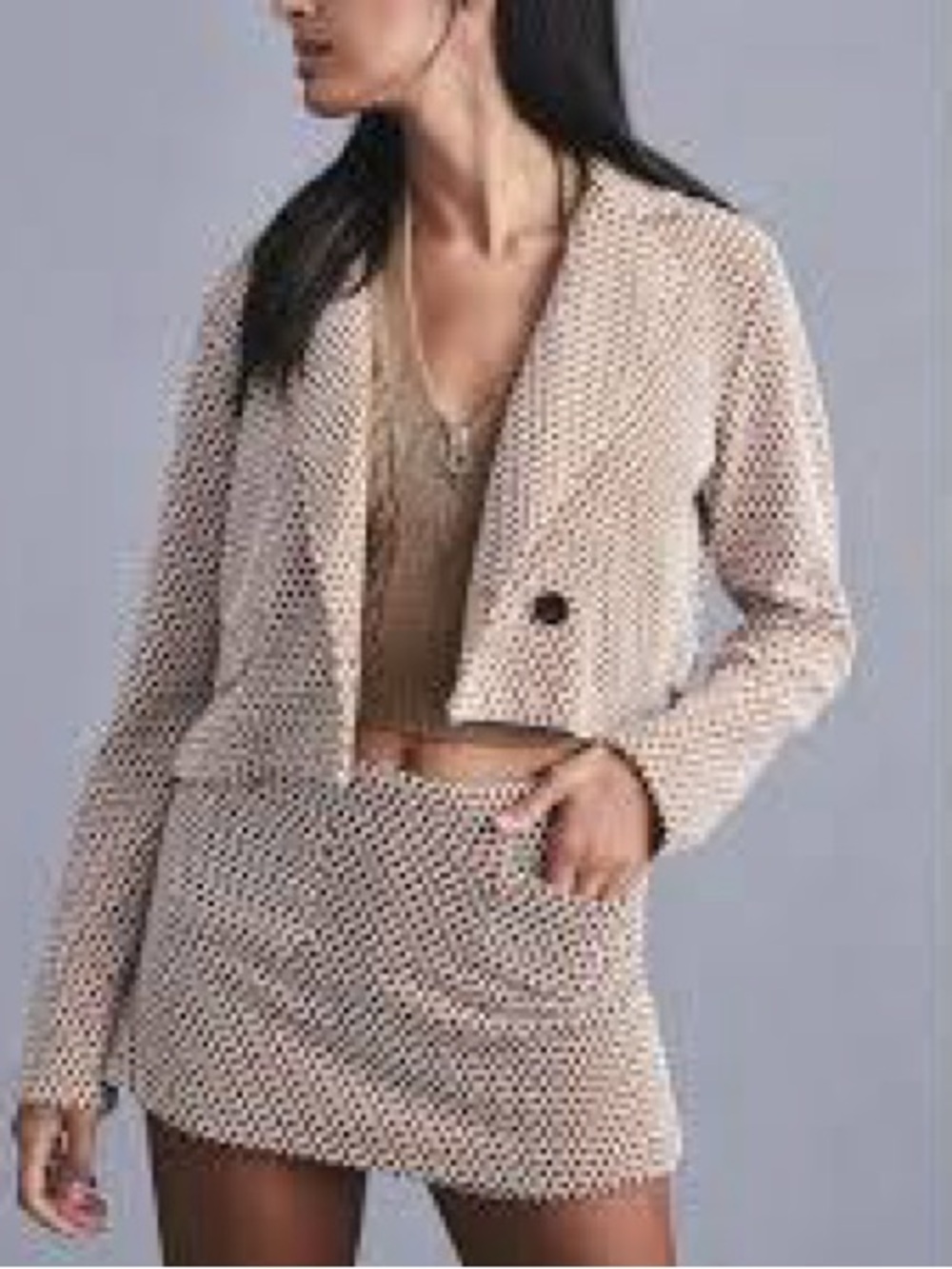 Maeve Anthropologie Blazer Womens Small Brown Geometric Knit Cropped